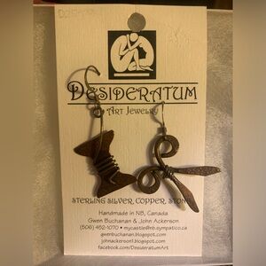 DESIDERATUM sterling silver/copper earrings with thread spool & scissors designs